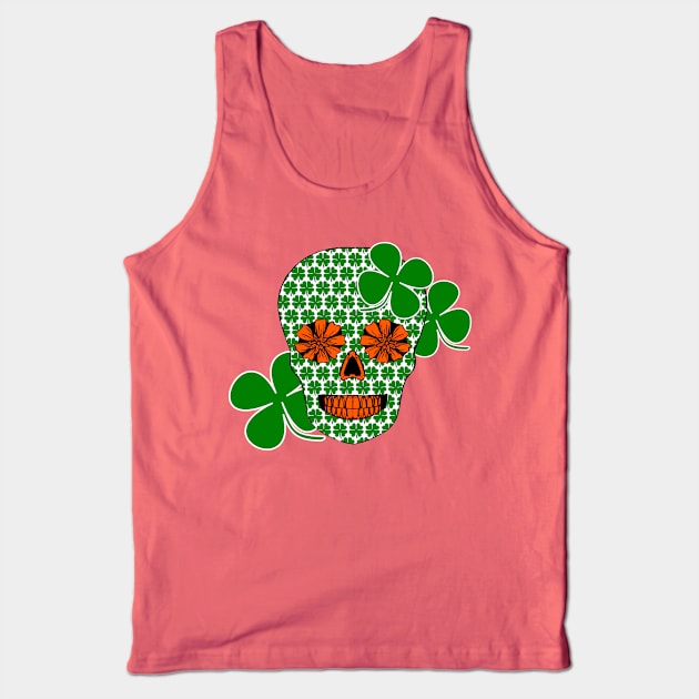 St Patricks Day Skull with Shamrocks Tank Top by Scarebaby